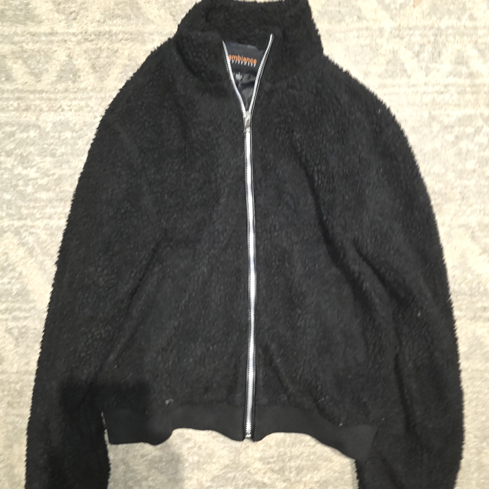 Ambiance Black Textured Zip-Up Jacket